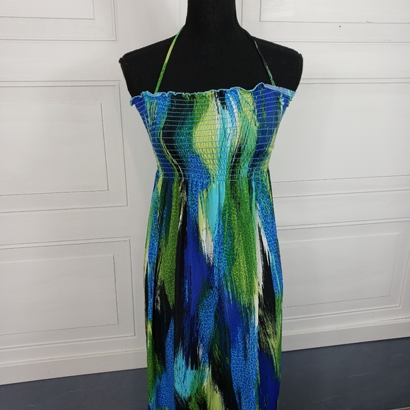Dream Beach Halter Dress Blues Greens - Picture 8 of 13
